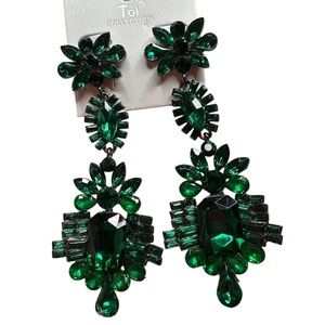 Rhinestone Crystal Wedding Art Deco Vintage Style Green Chandelier Earrings